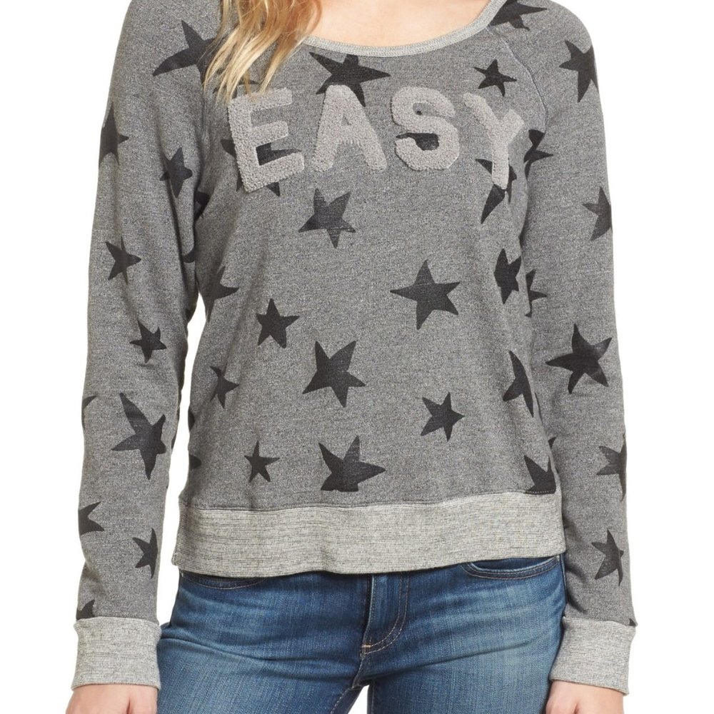 Sundry Gray Easy Star Printed Crop Crew Neck Sweatshirt